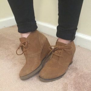 Tan wedge booties